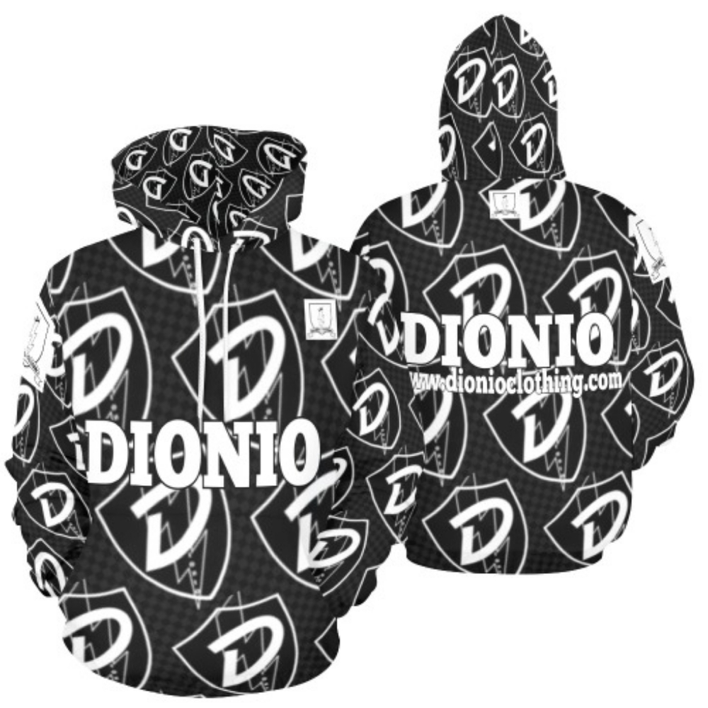 DIONIO Clothing - D Shield Repeat Hoodie (Black & White) XL
